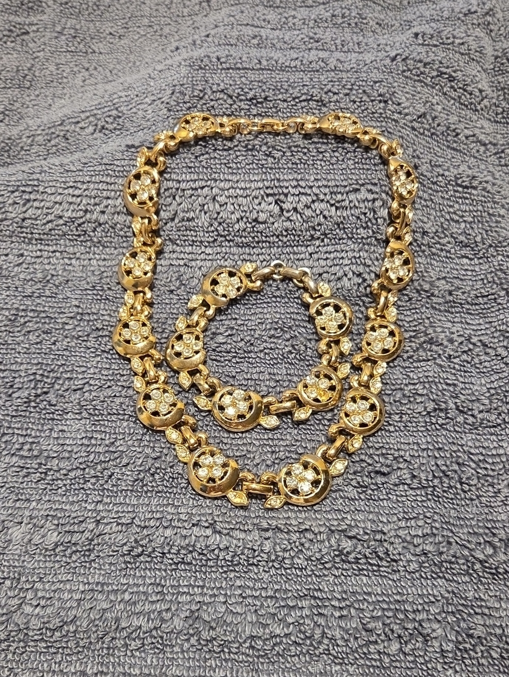 Gold-Tone Crystal Link Necklace and Bracelet Set - Women Jewelry